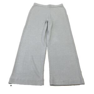 ST JOHN Santana Knit Wide Leg Pants Womens 10 Silver Gray Minimalist Luxury